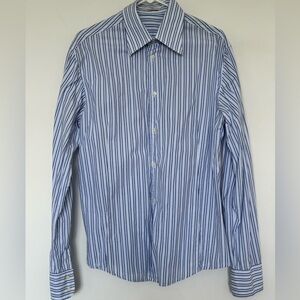 Gaudi' Blue/White Casual Button Down Shirt with Vertical Stripes, slim fit, L
